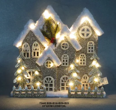 Handicraft Small Size LED Wooden Christmas Village House for Christmas Decor