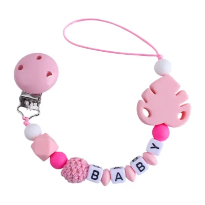 Leaf Shape Silicone Chewing Toys Chain Silicone Pacifier Chain Clip BPA Free Silicone Beads Pacifier Anti Drop Clip
