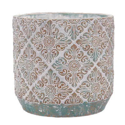 Modern Indoor Flower Pot  7.1" Stunningly Detailed Ceramic Pots for Plants, Hand Glazed Cement Plant Pots with Drainage