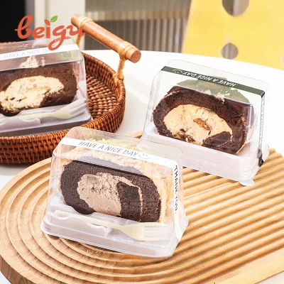 For Roll Cake Roll Japanese Dream Roll Tiger Skin Baking Pastry Dessert Slice Blister Packaging Transparent PET Disposable