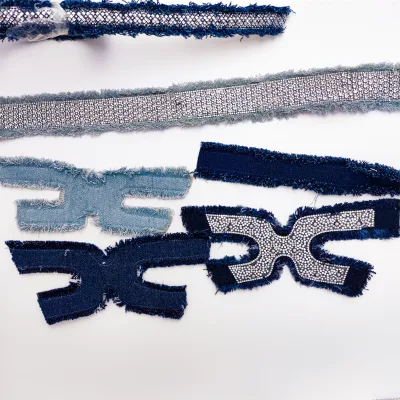 Denim Blue Polyester Ribbon With Spool Hand-tasseled Worn Fabric Cloth Can Be Used for Upper Belt Decoration