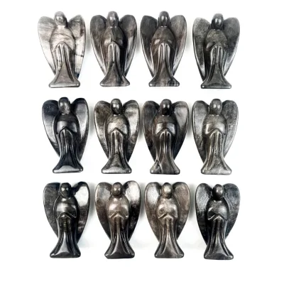 New Arrival Natural Gemstone Healing Polished Crystal Sliver Obsidian Angel for Home Decoration
