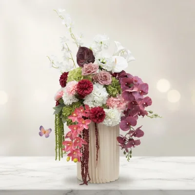 Customized Deep Wine Purple 60cm Hot Pink Centerpiece Ball Table Flowers Hanging Colorful Floral