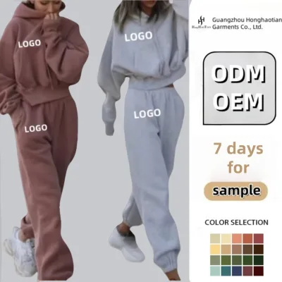 Custom Women's Clothing Sets Jogger Jumpers Gym Custom 2 Piece Set Women Cotton Oversize Crop Top Hoodie and Joggers Set