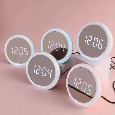 Custom Smart LED Digital Display Clock Mirror Table Alarm Clock With Snooze Bedside Table Lamp for Children Bedroom