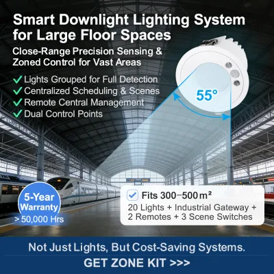Amelech Large Area Smart Downlight System with ZigBee Mesh Network for Station Lighting