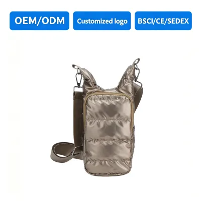 Fashion Quilted Silicone Small Zipper Closure Water Bottle Crossbody Bag New Puffy Insulated Carrier Pocket Women Daily Use
