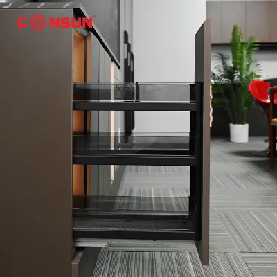 New Design Soft Closing Glass Stainless Steel Kitchen Cabinet Drawer Basket