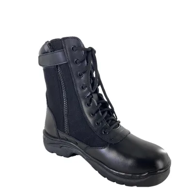 Black leather tactical boots