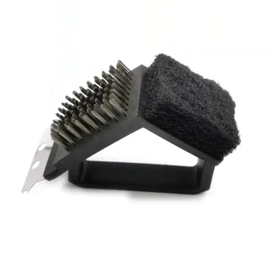 Wholesale 3 1 Grillart Accessories Barbecue Scraper Cleaning Bbq Grill Brush Free Sample Metal Scraper Plastic Handle Custom