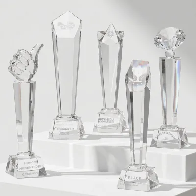 Crystal Glass Awards Trophy with Printed Sandblasting Engraving Customized Logo and Words 7*29 cm Modern Style