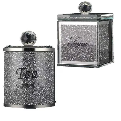 YIWU MARKET Luxury 3 Pcs Set Crushed Gold Diamond Kitchen Glass Tea Canister With Handle Tea Glass Coffee Cups