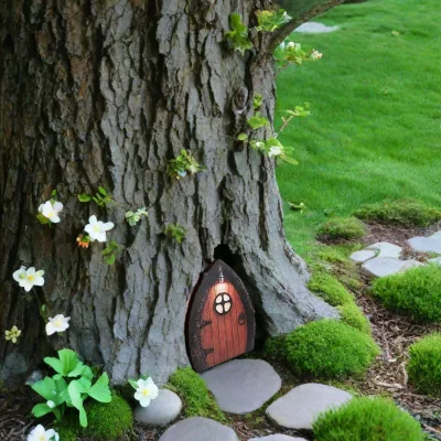 Garden Wood Fairy Door Mini Elf Pixie Door Tree Trunk Wall Decor
