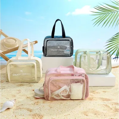 Custom Toiletry Cosmetic Bag Dry and Wet Separation Waterproof PVC Mesh Sports Swimming Handbag Travel Beach Bags for Women