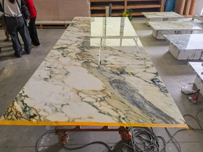 Luxury Italian Calacatta Monet Marble Slab and Tiles with Gold and Viola Colors for Table Living Room Island Counter Tops