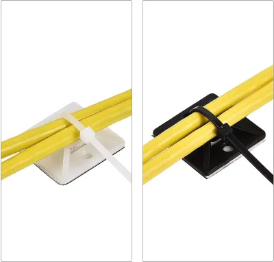 Black & White Self Adhesive Cable Tie Mount Base, PA66 Nylon Wire Clip Holder for Office Household Cable Harness Organizing