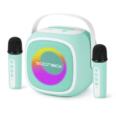 SOONBOX Wireless Bluetooth Speaker Kids Karaoke speaker with 2 Wireless Microphones and Dynamic Lights for Kids Parties