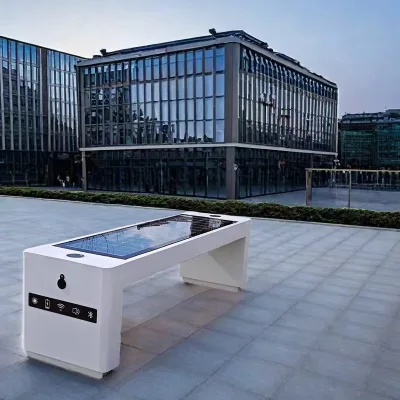 Modern Design Waterproof Solar Bench with Metal Frame and Wooden Seat 8 Seats Outdoor Dining Table for School Use