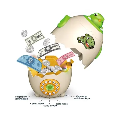 Dinosaur Electric Piggy Bank Fun Shell Fingerprint Confirmation Money Box with Light Music for Kids Children's Educational Toys