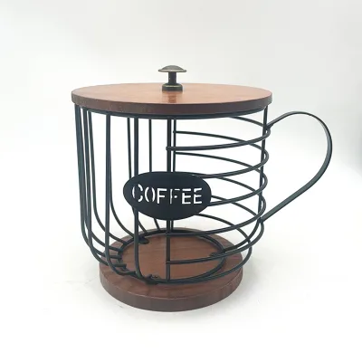 Coffee Filter Baskets Iron Wood Pods Holder Storage Organizer Stand Cup Shape Coffee Capsules Pods Holder