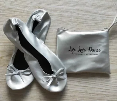 Silver Ballerina Flats Winter Summer Spring Autumn Wedding Party Folding Shoes Rubber Insole Ballet Style
