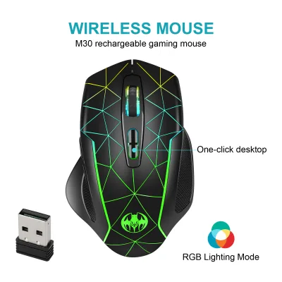 Wireless Charging USB Illuminated Gaming Mouse 7 Buttons Photoelectric Sensor Anti-Sleep Auto-Cursor Movement Prevent Computer