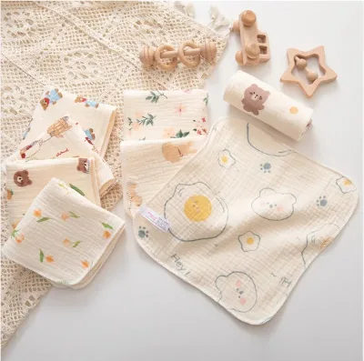 Eco 10 Inches 100% Cotton Gauze Muslin Baby Wash Cloth Newborn Crepe Saliva Towel 6 Layers Woven Technique for Bath Use Bedroom
