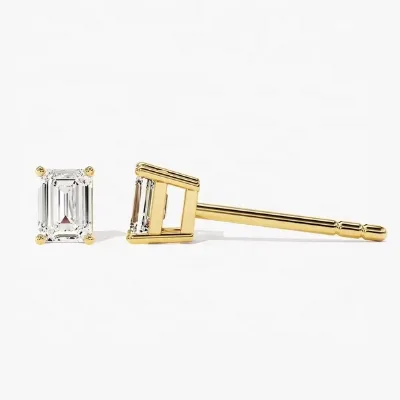14k Yellow Gold Eemrald Cut DEF Color VVS-VS Lab Grown HPHT Diamond 0.50 Ct Stud Earrings
