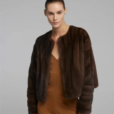 Ultimate Style Eco-Friendly Loose Fit Mink Women's Short-Length Winter Coat O-Neck