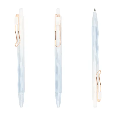 Promotional Unique Rhomboidal Figure Click Plastic Ballpoint Pen Beautiful Blue Signature Pen Gift with School Logo for Students