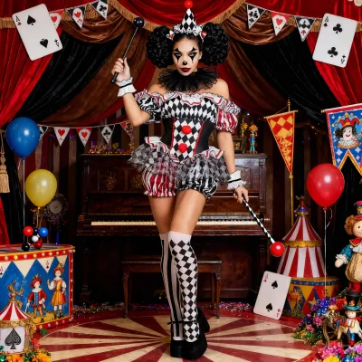 PEEQI Halloween Circus Performance: Clown Costume Animal Trainer Cosplay Set Clown Costume Sexy One-piece Suit Role-playing Suit