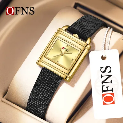OFNS New 7226 Fashionable Light Luxury Women's Quartz Watch Leather Band Waterproof Calendar Square Women's Quartz Wristwatches