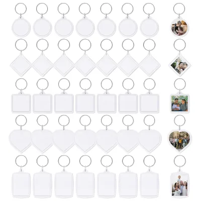 Clear Acrylic Blank Picture Photo Frame Keychain Personalized Photo Insert Rectangle Heart Round Square Rhombus Keychains Gift