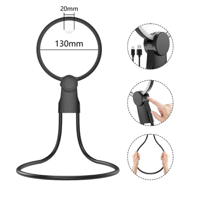 130mm Large Diameter High-Transparency Magnifier with 24-Ring Soft LED Lights Magnetic Lens 3-Way Use (Handheld / Stand / Neck)