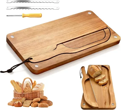 Wooden Bread Cutting Board Bow Slicer Set Stainless Steel Blades Removable Knife Slicing Eco-Friendly Non-Toxic Brown Homemade