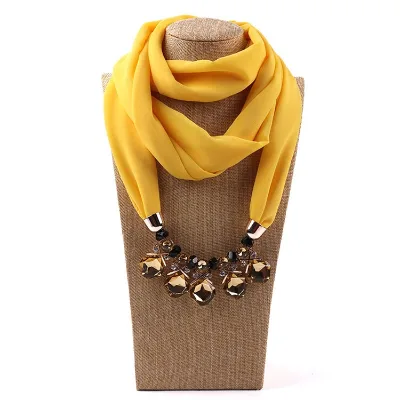 Plain Color Necklace Muslim Hijab Scarf Infinity Chiffon Pendant Jewelry Scarf for Ladies