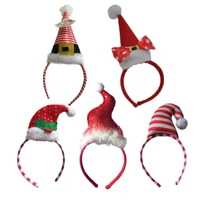 Custom Christmas Mini Mistletoe Santa Hat Headband Hair Accessories Striped Belt Bow Santa Hat Headband for Kids Adult