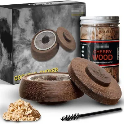 Walnut Wood Smoker Kit With Wood Chips Customize Cocktail Smoker Kit for Father Gift Wooden Smoker Bar Tools