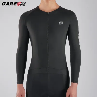 Darevie OEM Men's Plus Size Black Cycling Jersey Breathable Quick Dry Lightweight Long Sleeve Cycling Shirt 3 Pockets Outdoor