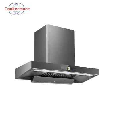 Stainless Steel T Shape Wall-Mounted Range Hood Touch Control LED Lighting Low Noise High-Power Suction Household Outdoor Use