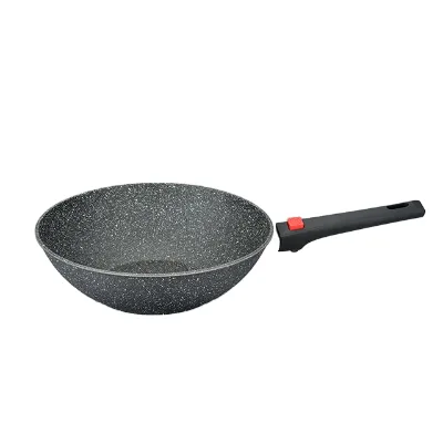 Chinese Forged Marble Aluminum Wok Pan with Detachable Handle for Gas Induction Stoves Cook Pot with Lid for Cooking Use