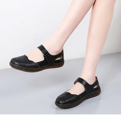 Middle-aged Mother Women's Summer Breathable for Closure Soft Sole Bag Heel Shallow Mouth Beef Bottom Hollow Flat Sandals