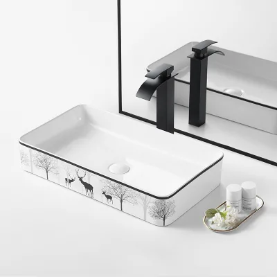 Modern Art Basin White Rectangular Hand Wash Ceramic Countertop Basin Sink for Bathroom