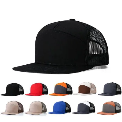 Wholesale 5 Panel Unisex Blank Cotton Embroidery Hip Hop Adjustable Trucker Hats Fashion Plain Print Two Tone Mesh Snapback Caps
