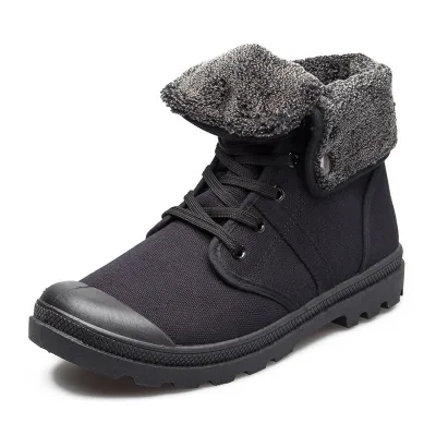 Winter Canvas Boots with Fur Lining Casual Hiking Sport Shoes Black Tactical Boots