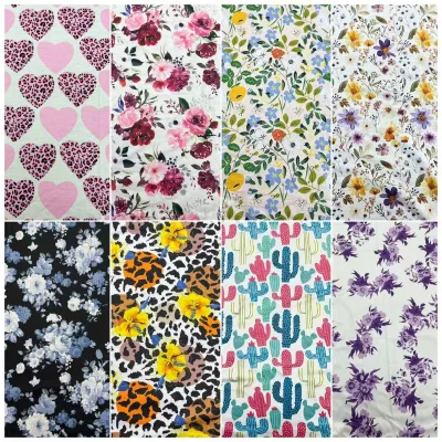 Floral Printed Stretch Breathable Moisture-Absorbent 230GSM Cotton-Like Interlock Single-sided Brushed Girls' Skirts Dresses