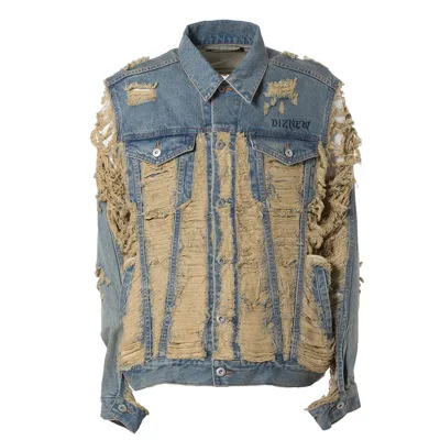 DiZNEW Custom Denim Jacket Thread Color Design 100% Long Velvet Organic Cotton Denim Jacket for Men