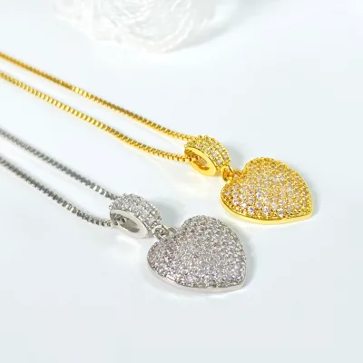 FOXI Manufacturer Wholesale CZ Heart Shape Necklace Chain Fashion Jewelry Full Diamond Heart Women Necklace