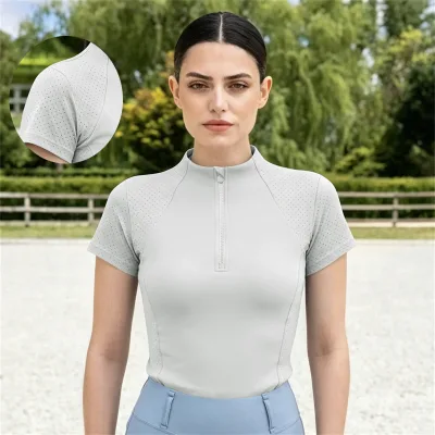 Same Design for Girls and Ladies Horse Riding Short Sleeve Shirt Punch Design High Elastic Comfortable Equestrian Clothing