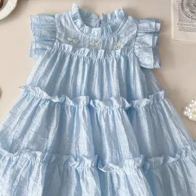 Summer NewStyle Girls Sleeveless Beautiful Cute Dress Multi-section Princess Dress for Children